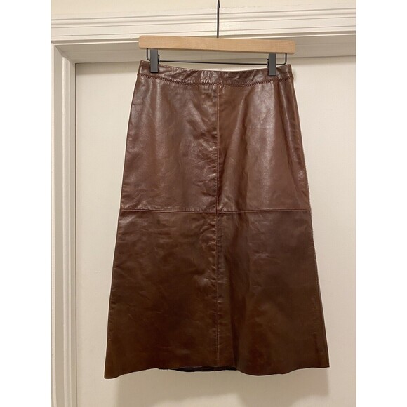 Gap Dresses & Skirts - GAP Vintage Brown Leather Skirt midi aline SZ 2 Y2K 2000s Lined Western Boho